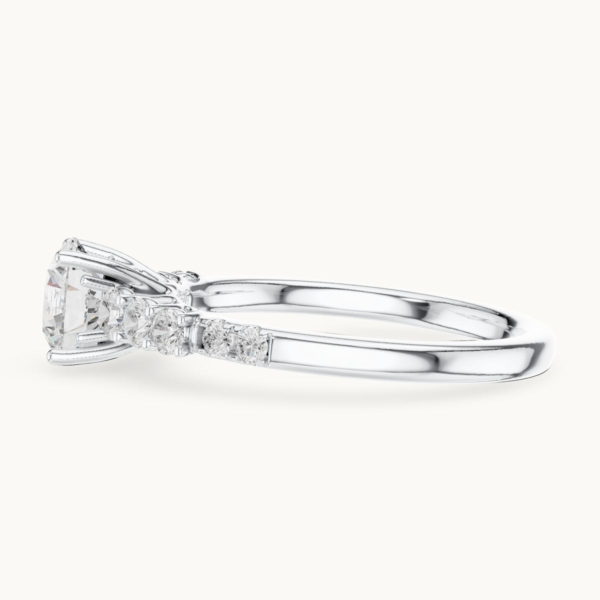 Round lab-grown diamond engagement ring with side stones in 14K white gold, 1.40 CT TW, view 3