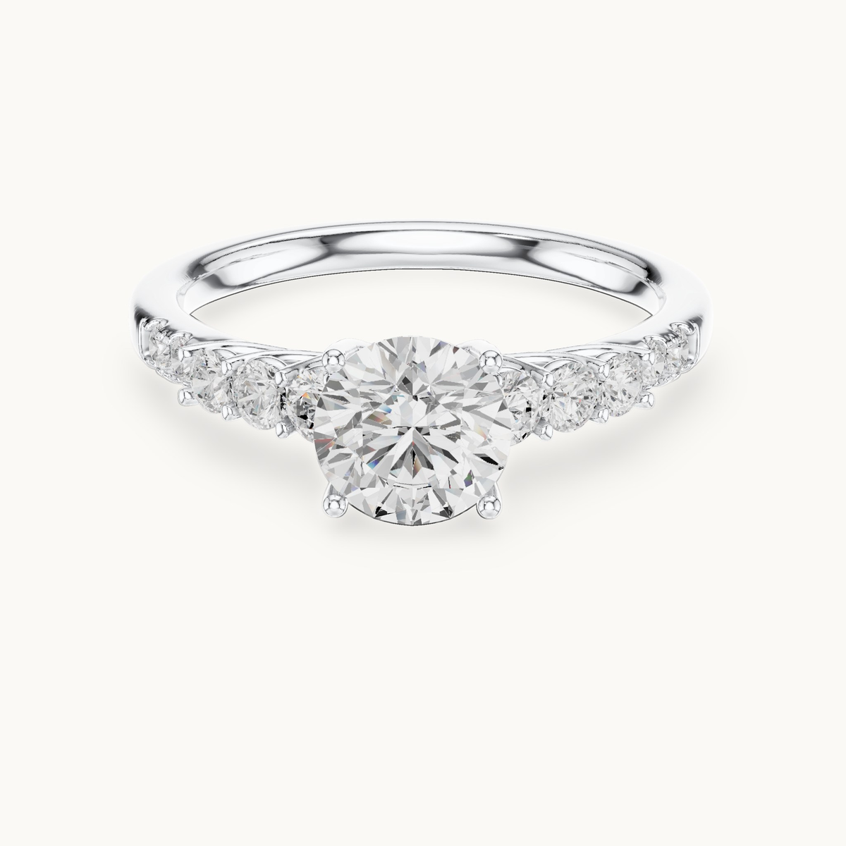 Round lab-grown diamond engagement ring with side stones in 14K white gold, 1.40 CT TW, view 4