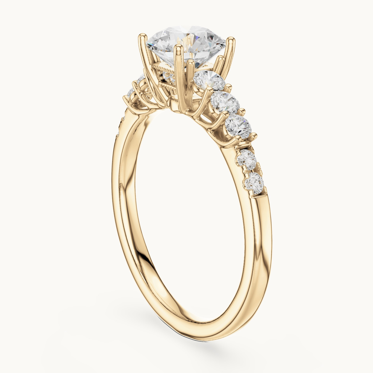 Round lab-grown diamond engagement ring with side stones in 14K yellow gold, 1.40 CT TW, view 1