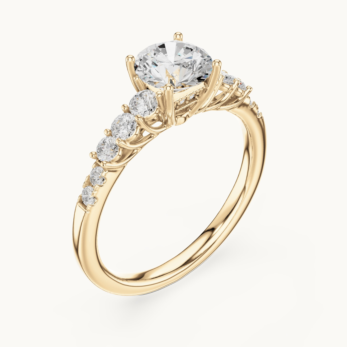 Round lab-grown diamond engagement ring with side stones in 14K yellow gold, 1.40 CT TW, view 2