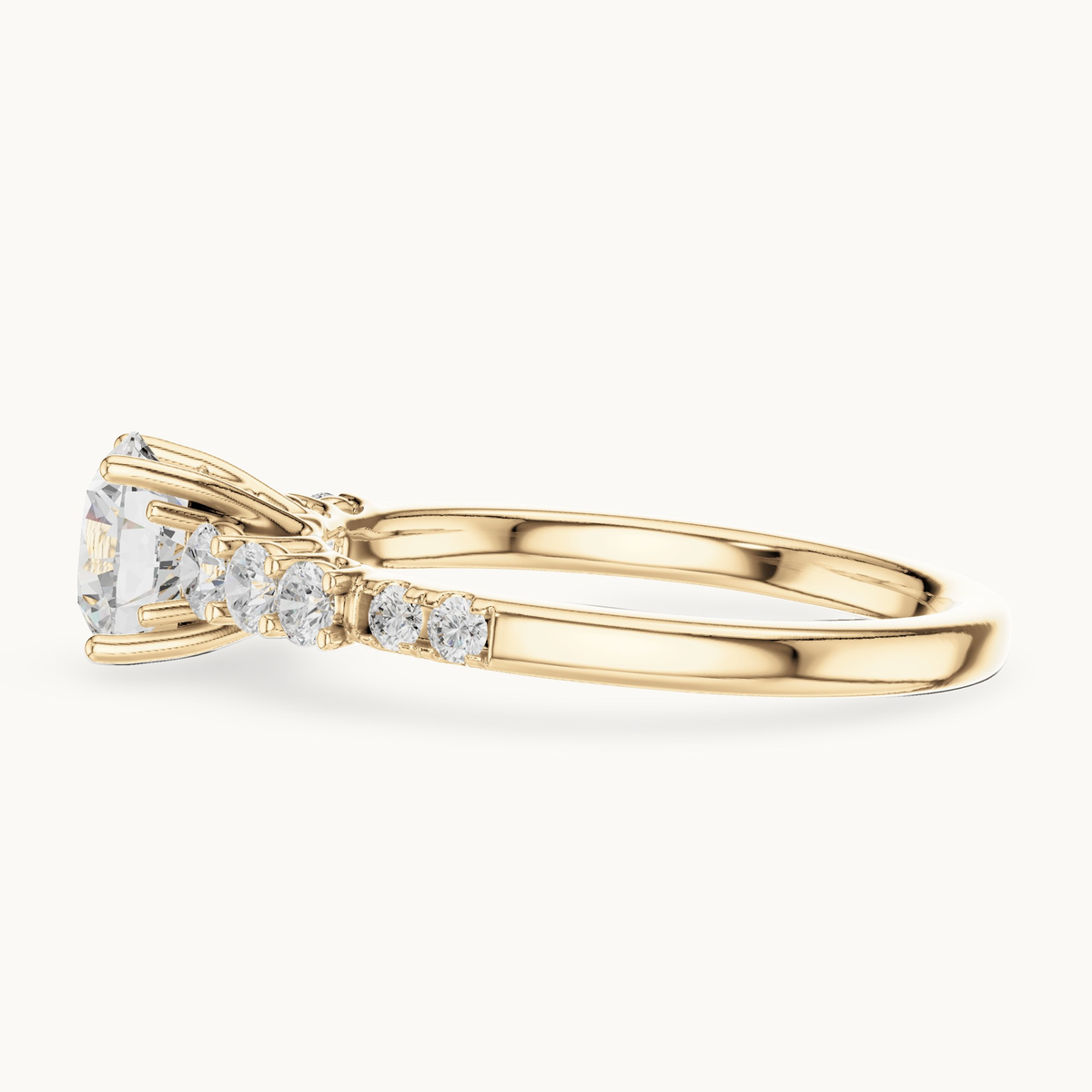 Round lab-grown diamond engagement ring with side stones in 14K yellow gold, 1.40 CT TW, view 3