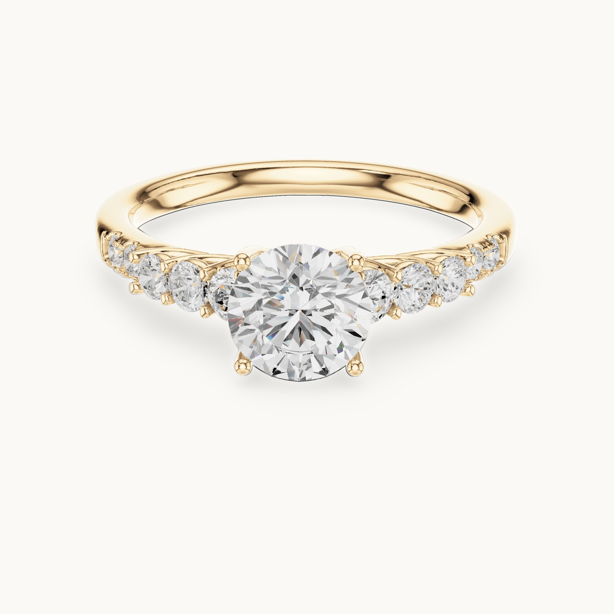 Round lab-grown diamond engagement ring with side stones in 14K yellow gold, 1.40 CT TW, view 4