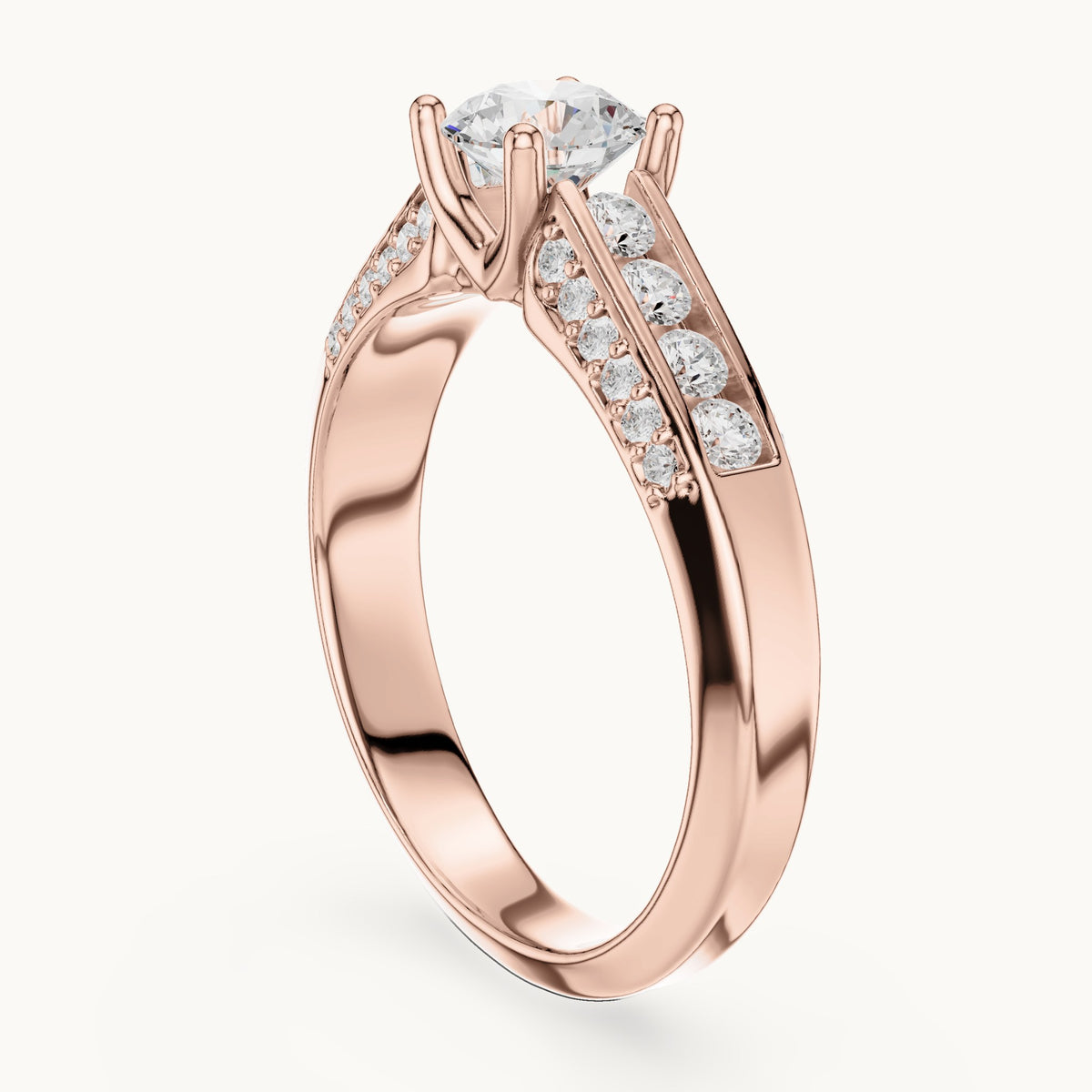 Round lab-grown diamond multi-row pavé engagement ring in rose gold, 1.122 CT TW, view 1