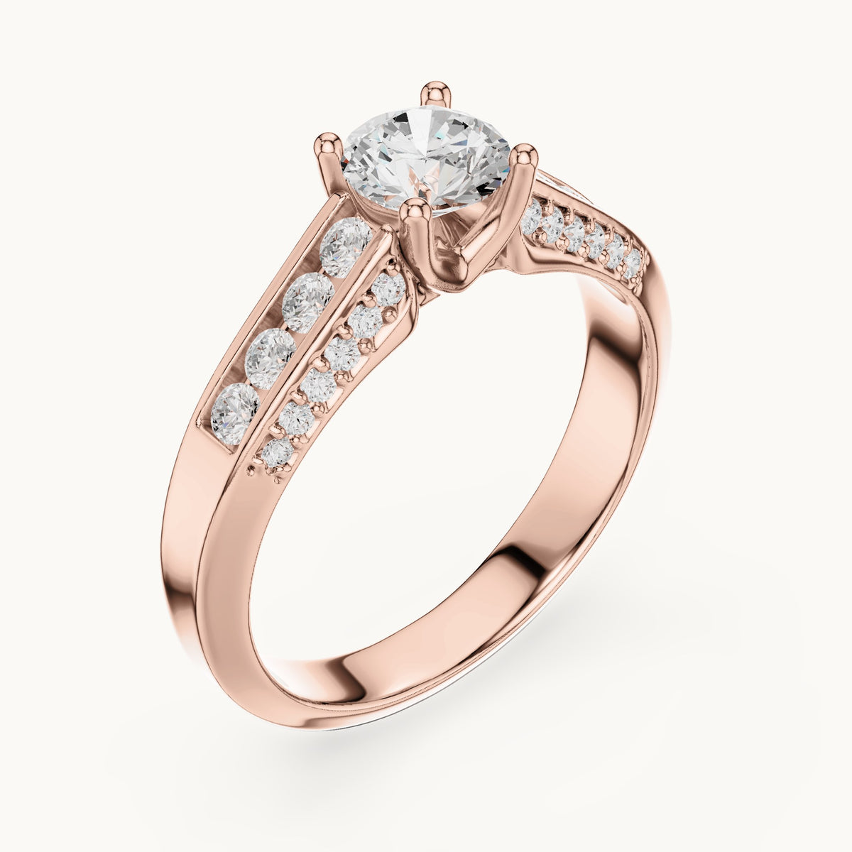 Round lab-grown diamond multi-row pavé engagement ring in rose gold, 1.122 CT TW, view 2