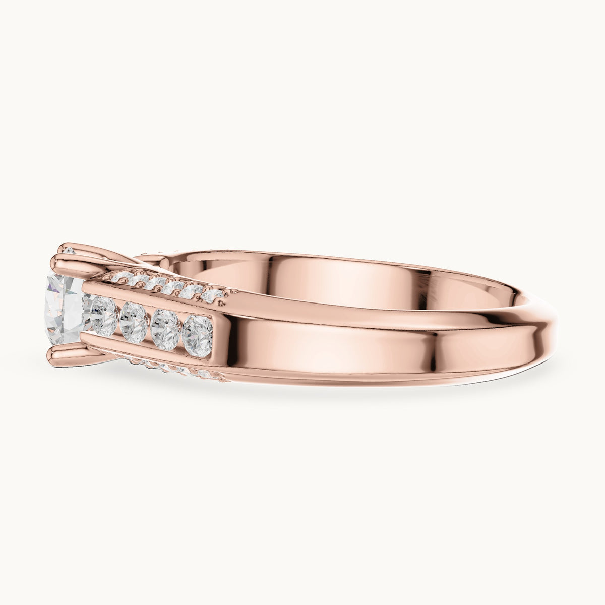 Round lab-grown diamond multi-row pavé engagement ring in rose gold, 1.122 CT TW, view 3