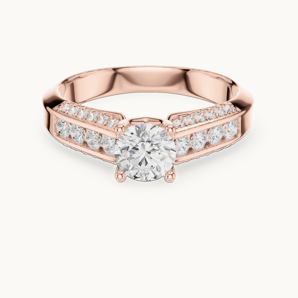 Round lab-grown diamond multi-row pavé engagement ring in rose gold, 1.122 CT TW, view 4