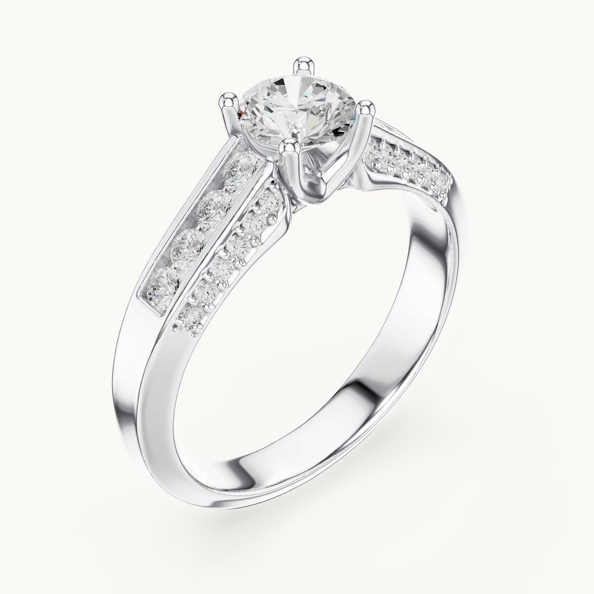 Round lab-grown diamond multi-row pavé engagement ring in white gold, 1.122 CT TW, view 2