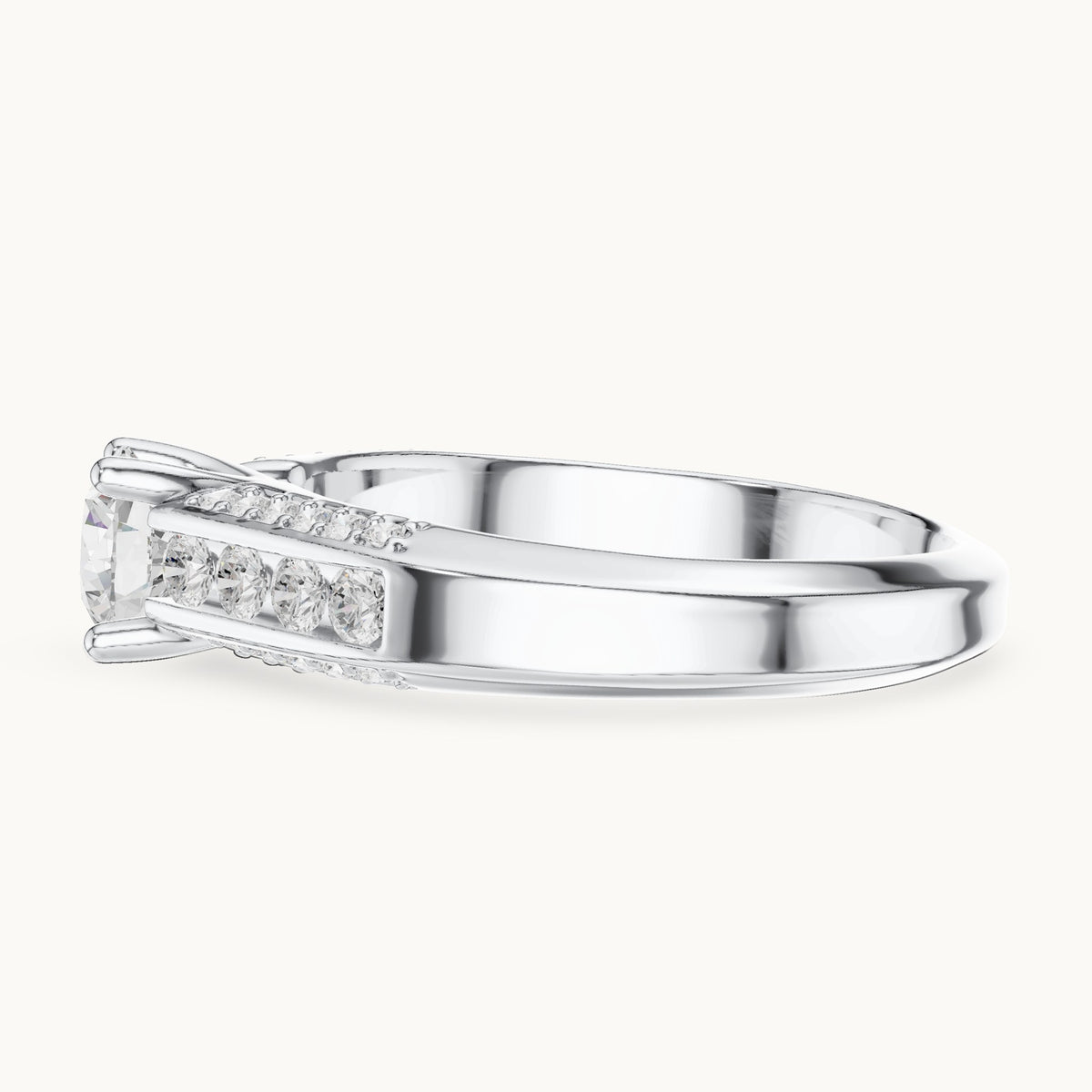 Round lab-grown diamond multi-row pavé engagement ring in white gold, 1.122 CT TW, view 3