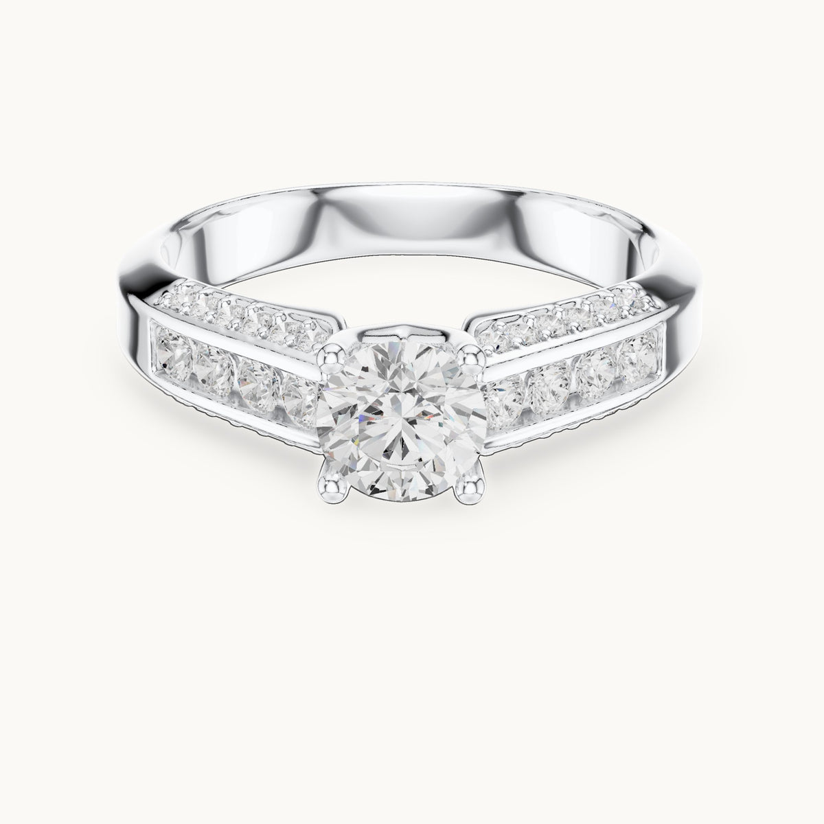 Round lab-grown diamond multi-row pavé engagement ring in white gold, 1.122 CT TW, view 4