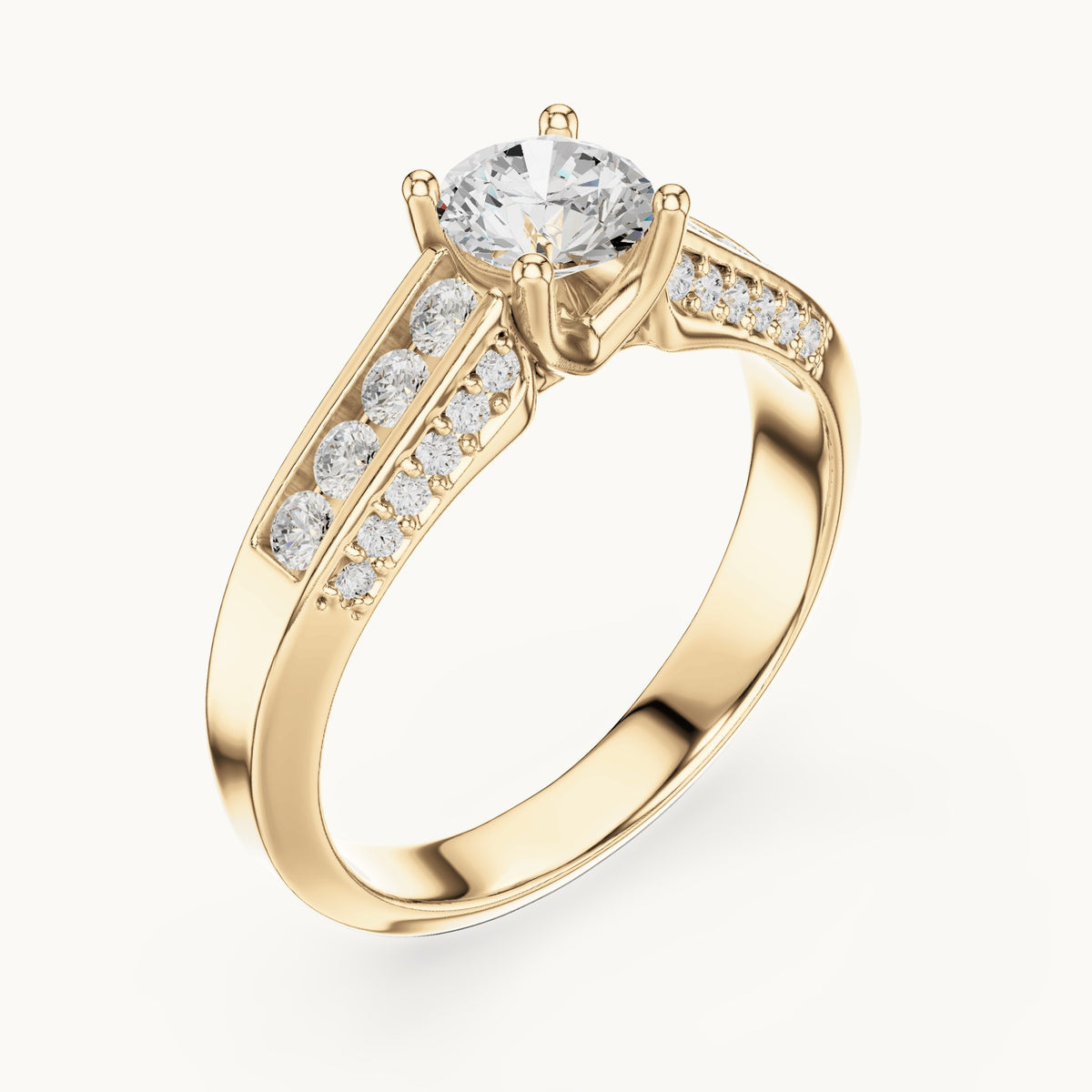 Round lab-grown diamond multi-row pavé engagement ring in yellow gold, 1.122 CT TW, view 2