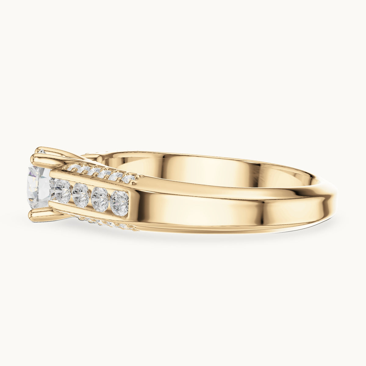 Round lab-grown diamond multi-row pavé engagement ring in yellow gold, 1.122 CT TW, view 3