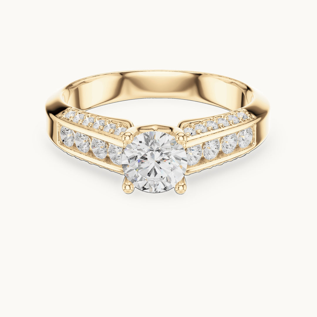 Round lab-grown diamond multi-row pavé engagement ring in yellow gold, 1.122 CT TW, view 4
