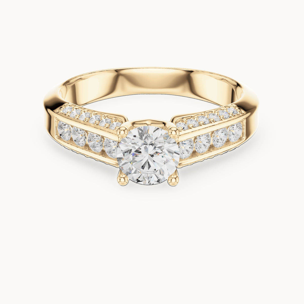 Round lab-grown diamond multi-row pavé engagement ring in yellow gold, 1.122 CT TW, view 4