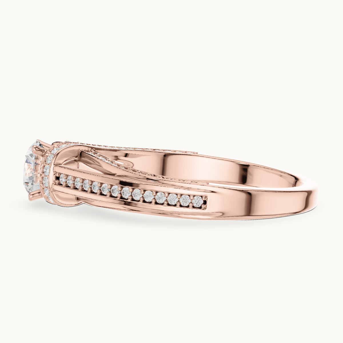Round lab-grown diamond bypass pavé engagement ring in rose gold, 1.08 CT TW, view 3