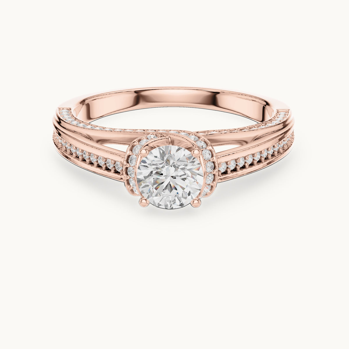 Round lab-grown diamond bypass pavé engagement ring in rose gold, 1.08 CT TW, view 4