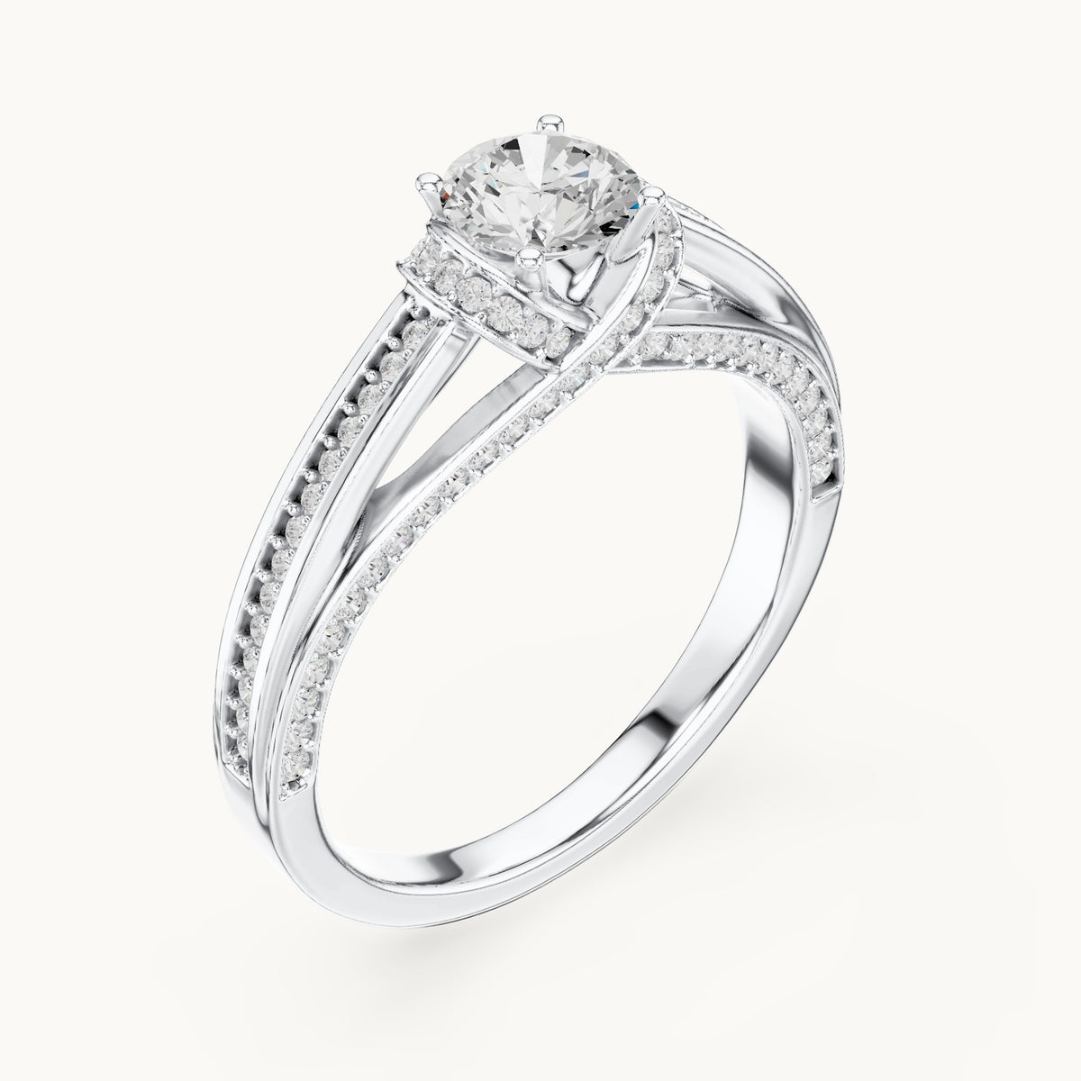 Round lab-grown diamond bypass pavé engagement ring in white gold, 1.08 CT TW, view 2