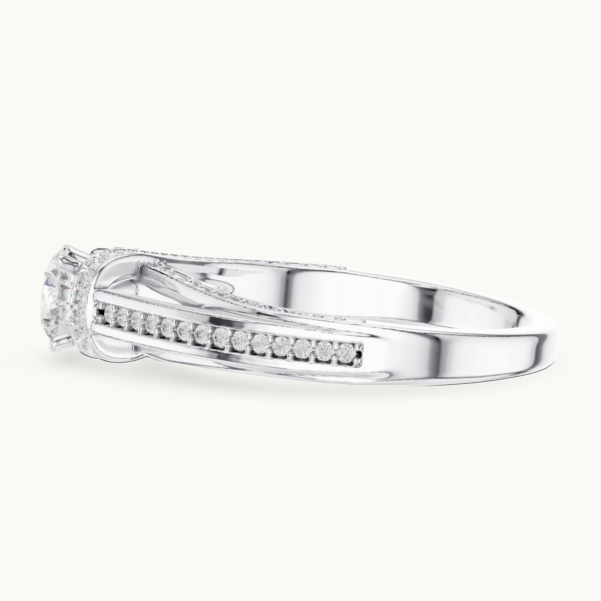 Round lab-grown diamond bypass pavé engagement ring in white gold, 1.08 CT TW, view 3