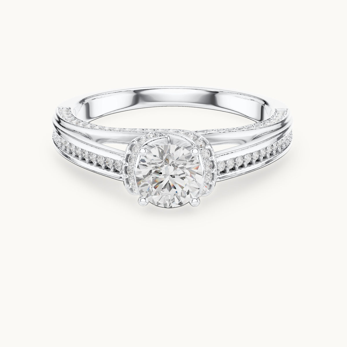 Round lab-grown diamond bypass pavé engagement ring in white gold, 1.08 CT TW, view 4