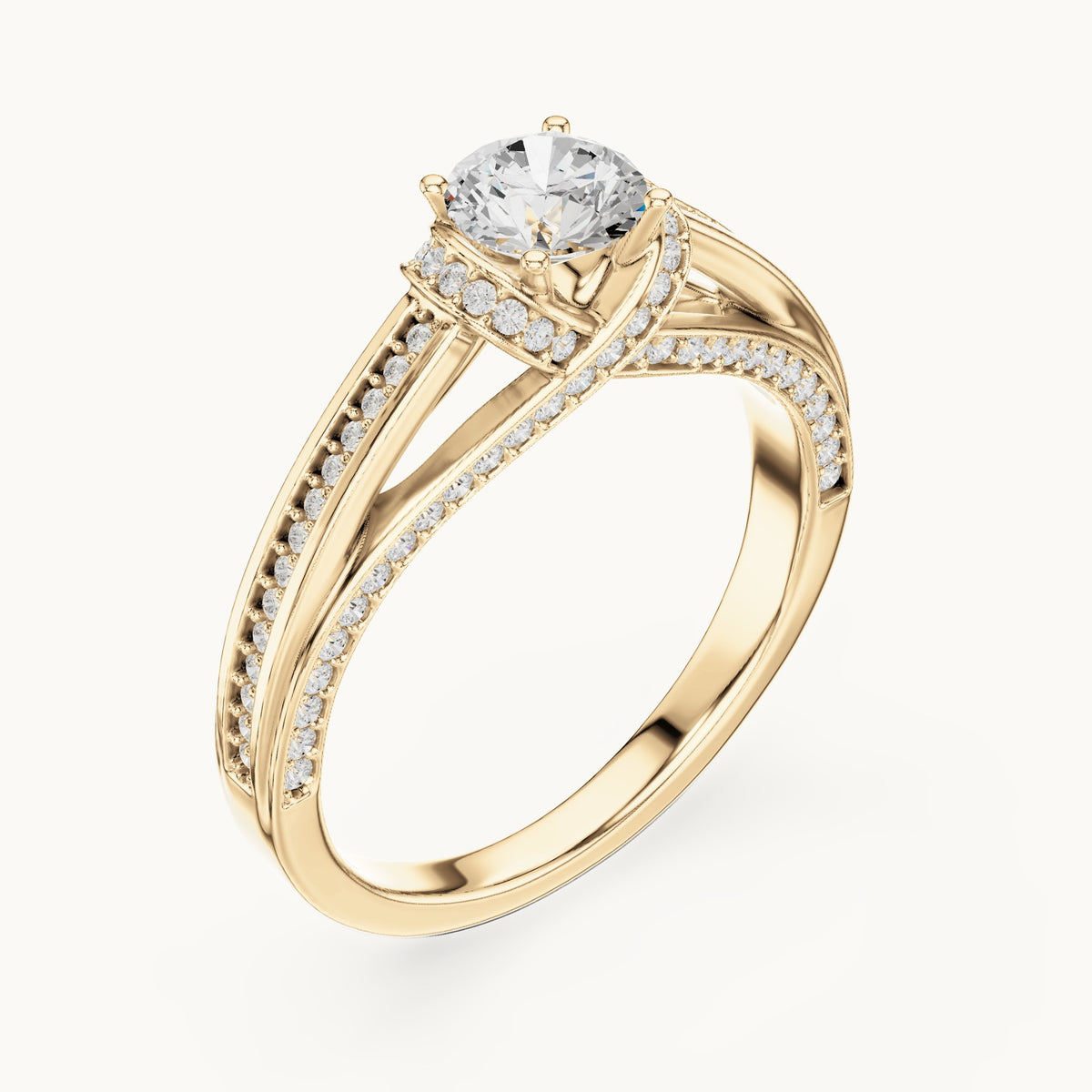 Round lab-grown diamond bypass pavé engagement ring in yellow gold, 1.08 CT TW, view 2