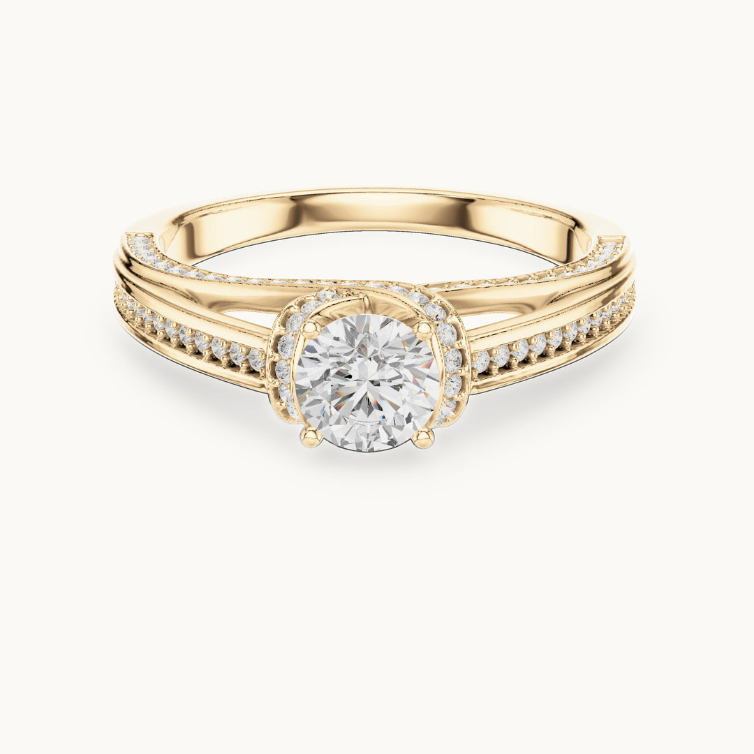Round lab-grown diamond bypass pavé engagement ring in yellow gold, 1.08 CT TW, view 4