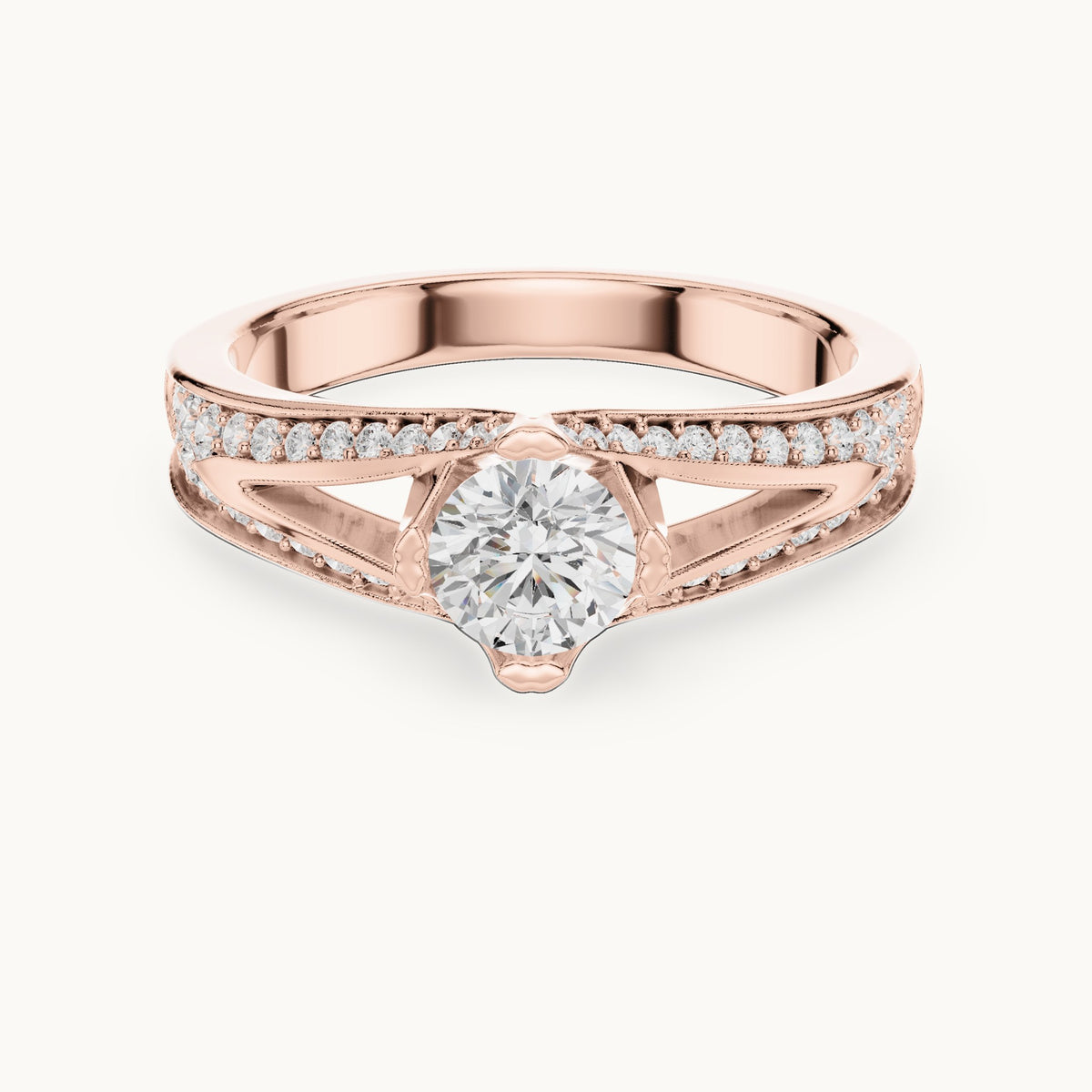 Round lab-grown diamond bypass engagement ring with channel set diamonds in rose gold, 1.06 CT TW, view 4