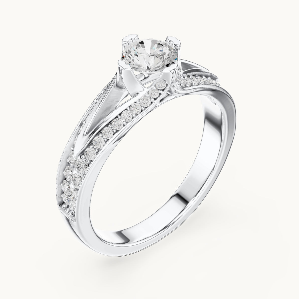 Round lab-grown diamond bypass engagement ring with channel set diamonds in white gold, 1.06 CT TW, view 2