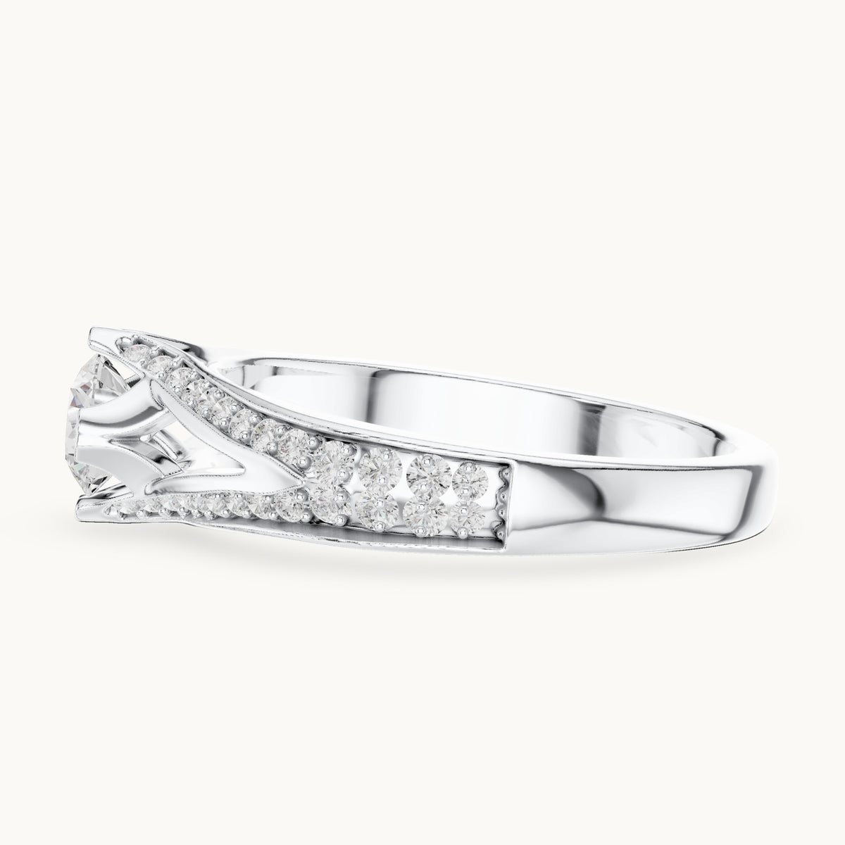 Round lab-grown diamond bypass engagement ring with channel set diamonds in white gold, 1.06 CT TW, view 3