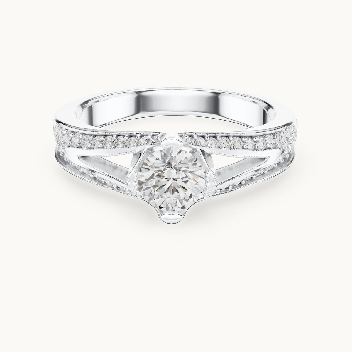 Round lab-grown diamond bypass engagement ring with channel set diamonds in white gold, 1.06 CT TW, view 4