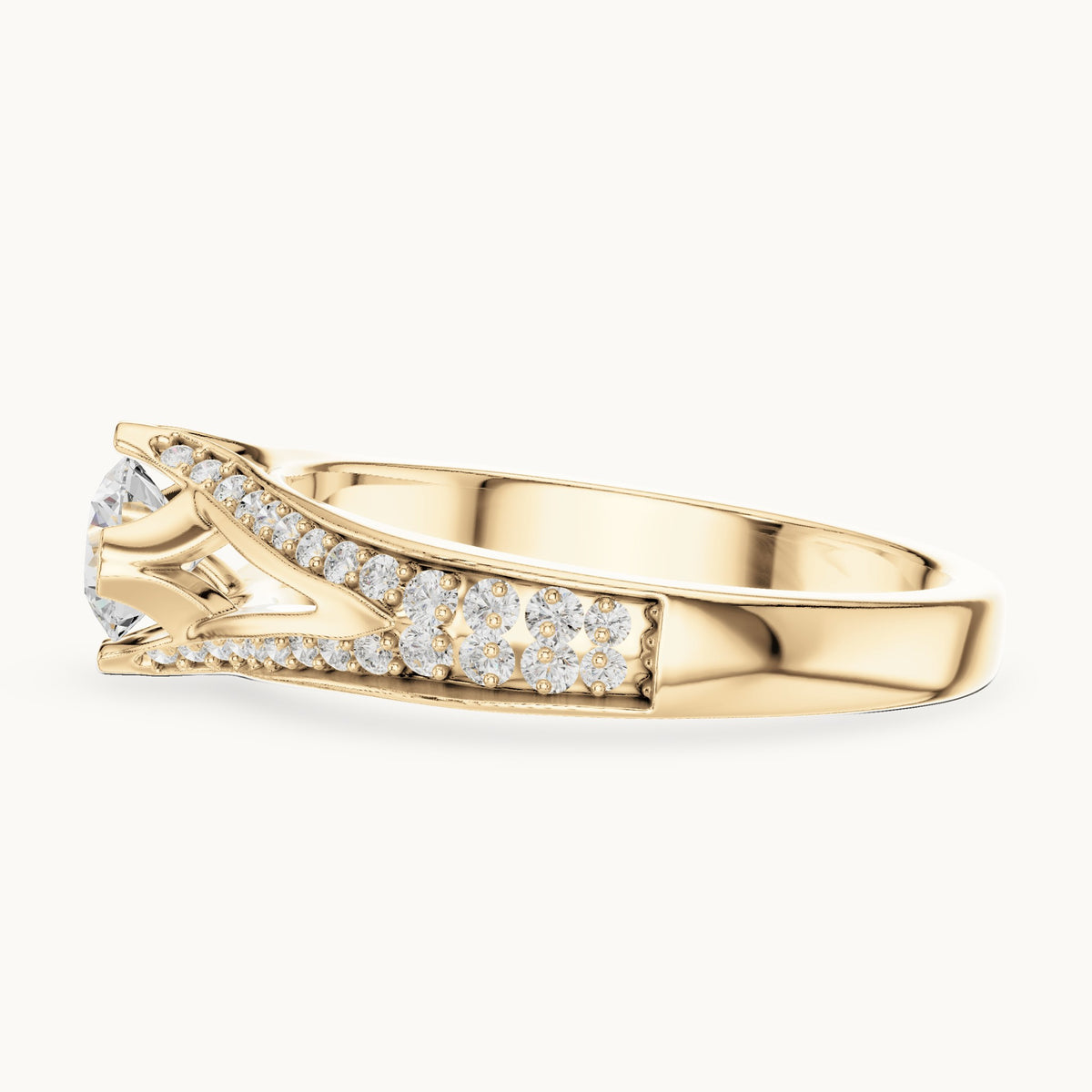 Round lab-grown diamond bypass engagement ring with channel set diamonds in yellow gold, 1.06 CT TW, view 3