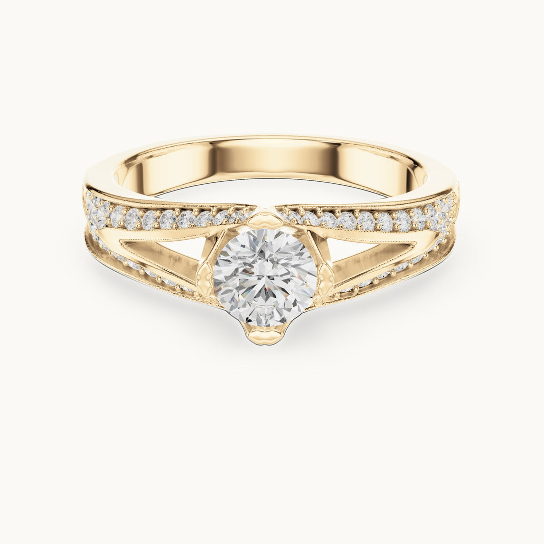 Round lab-grown diamond bypass engagement ring with channel set diamonds in yellow gold, 1.06 CT TW, view 4
