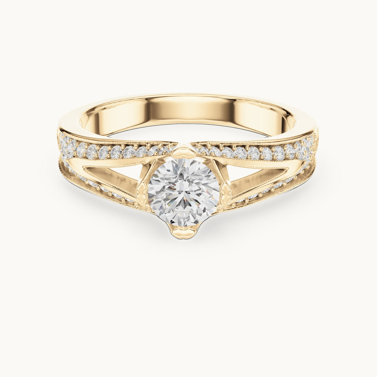 Round lab-grown diamond bypass engagement ring with channel set diamonds in yellow gold, 1.06 CT TW, view 4