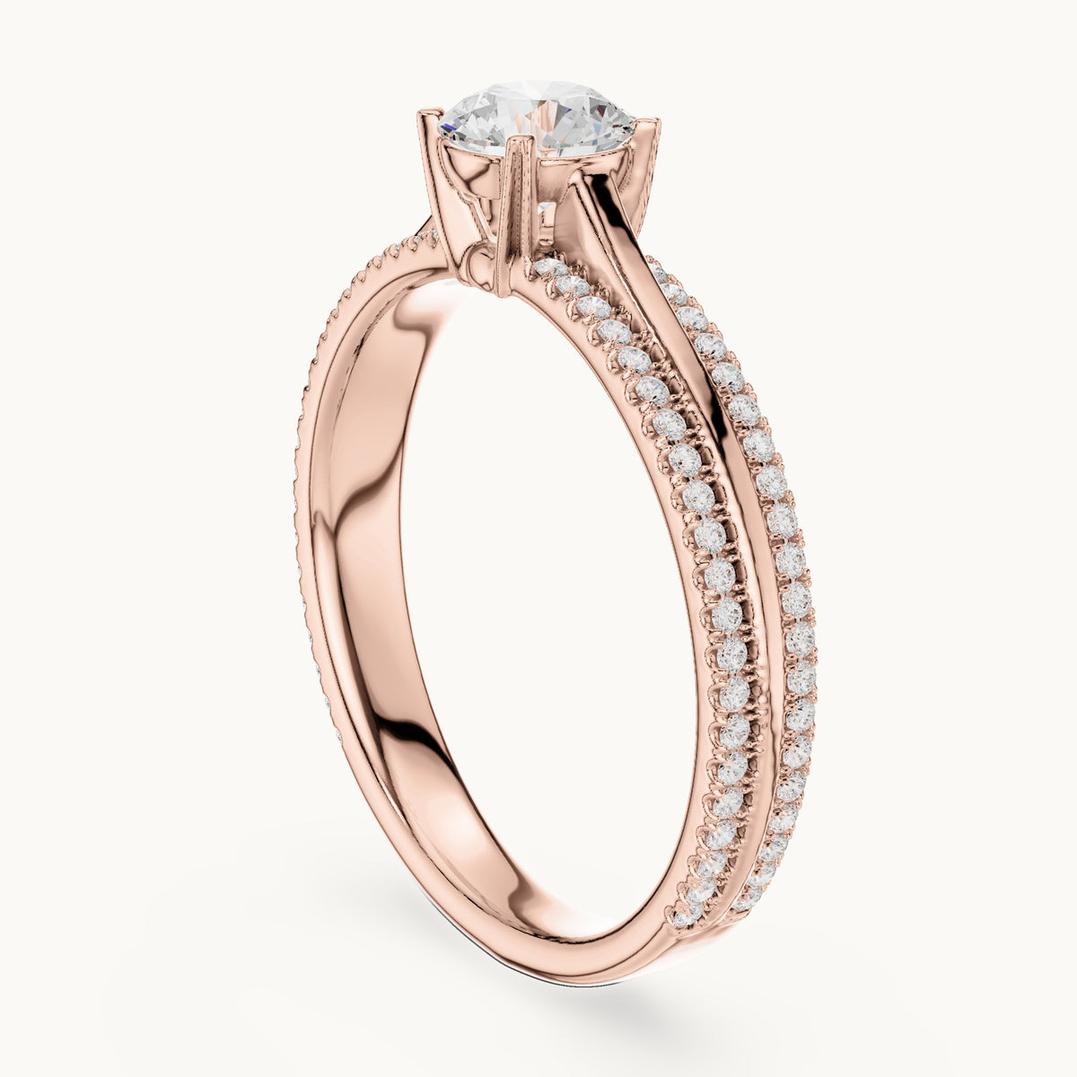 Round lab-grown diamond pavé engagement ring in rose gold, 0.94 CT TW, view 1