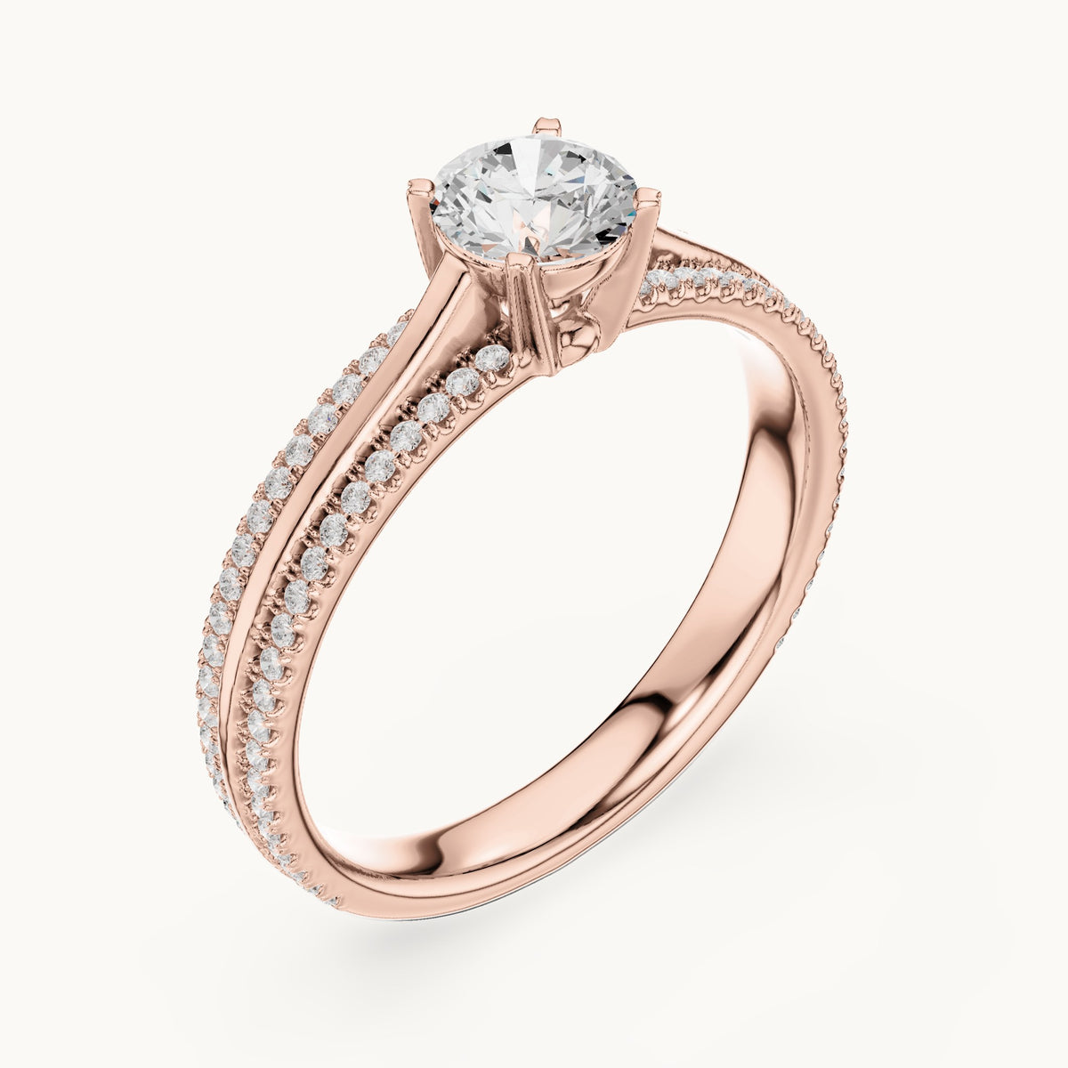 Round lab-grown diamond pavé engagement ring in rose gold, 0.94 CT TW, view 2