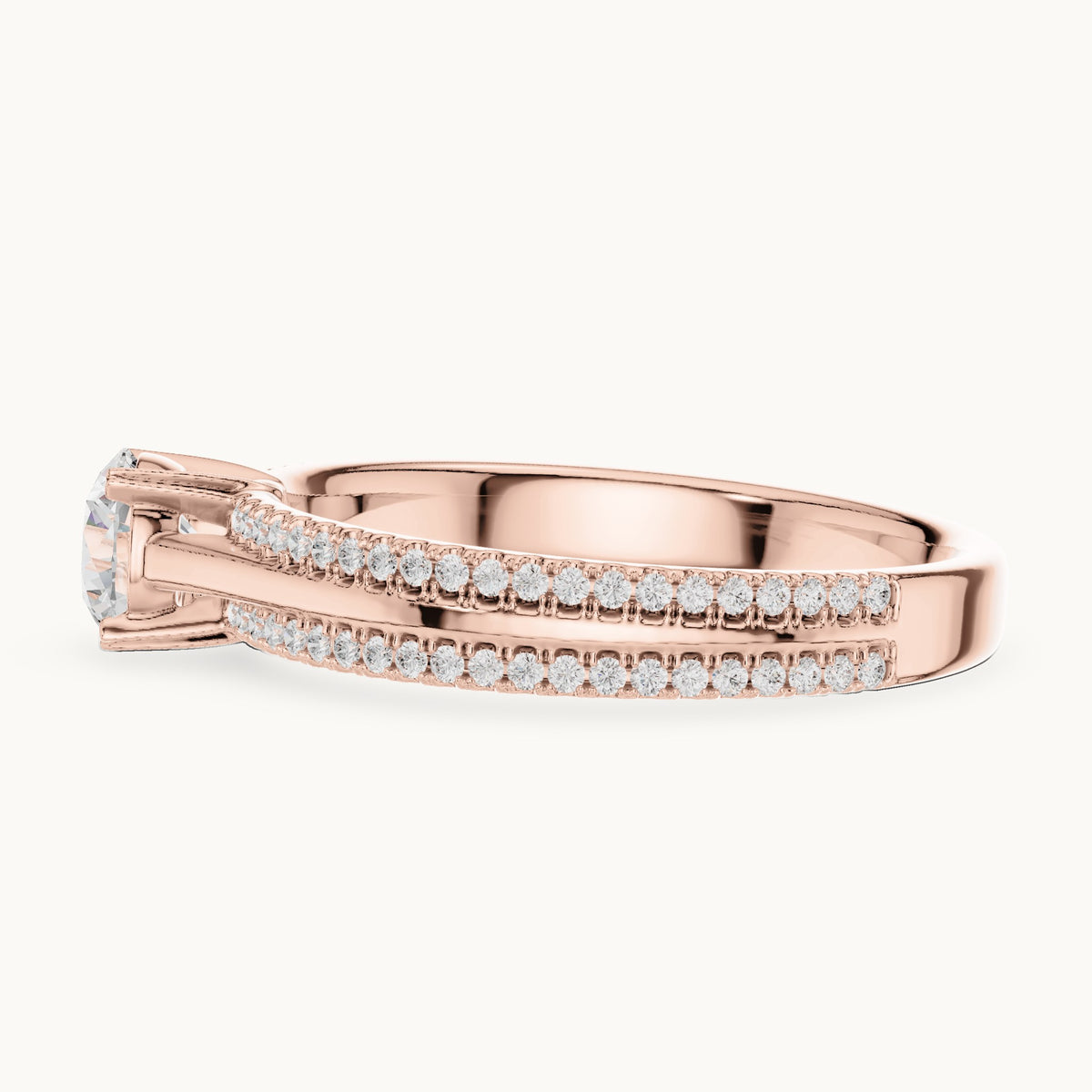 Round lab-grown diamond pavé engagement ring in rose gold, 0.94 CT TW, view 3