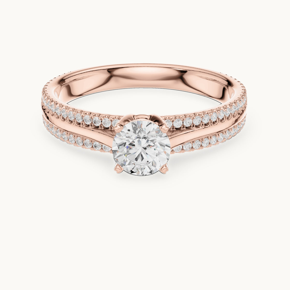 Round lab-grown diamond pavé engagement ring in rose gold, 0.94 CT TW, view 4