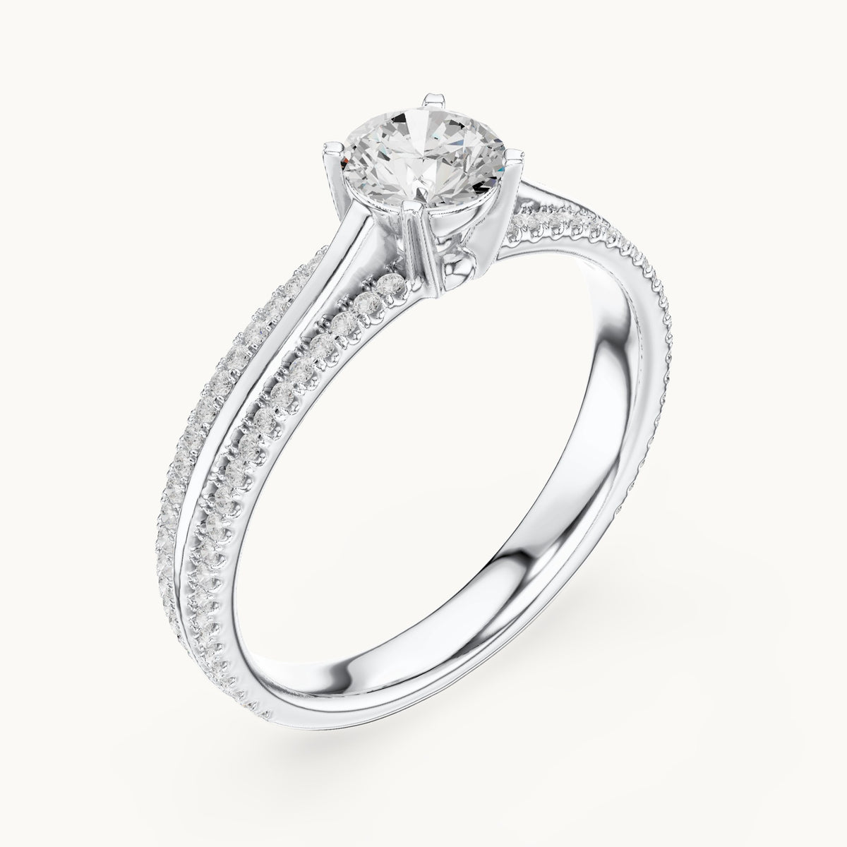 Round lab-grown diamond pavé engagement ring in white gold, 0.94 CT TW, view 2