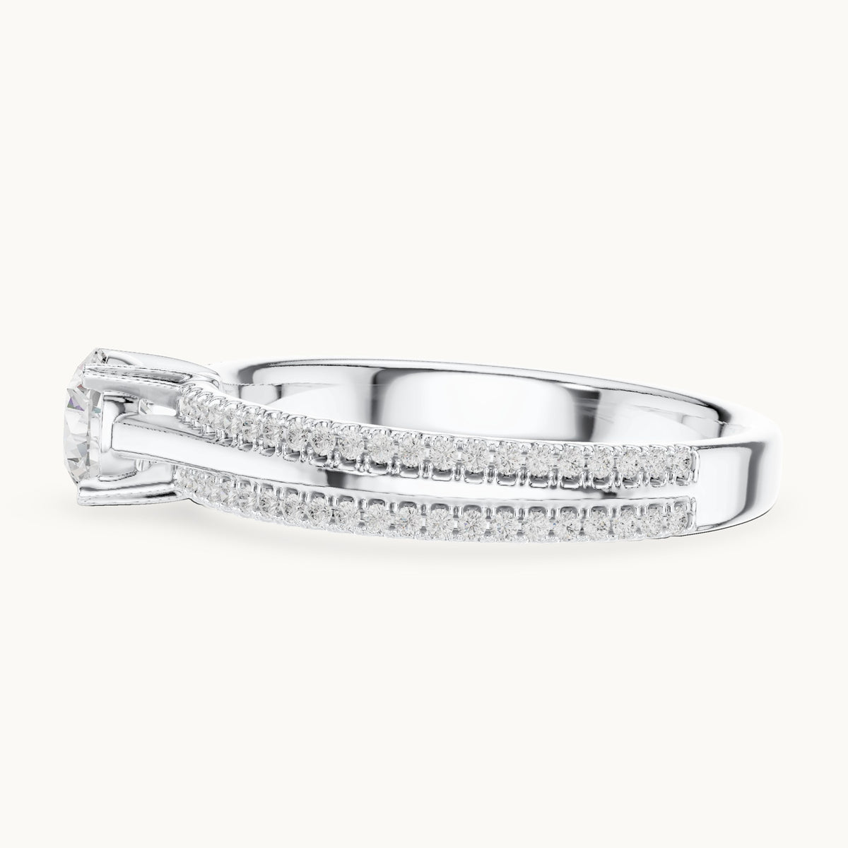 Round lab-grown diamond pavé engagement ring in white gold, 0.94 CT TW, view 3
