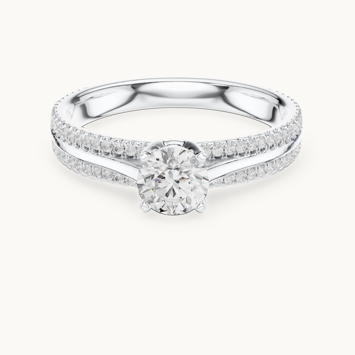 Round lab-grown diamond pavé engagement ring in white gold, 0.94 CT TW, view 4