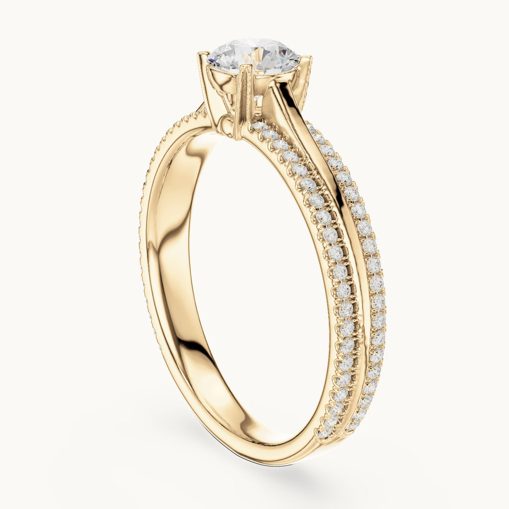 Round lab-grown diamond pavé engagement ring in yellow gold, 0.94 CT TW, view 1