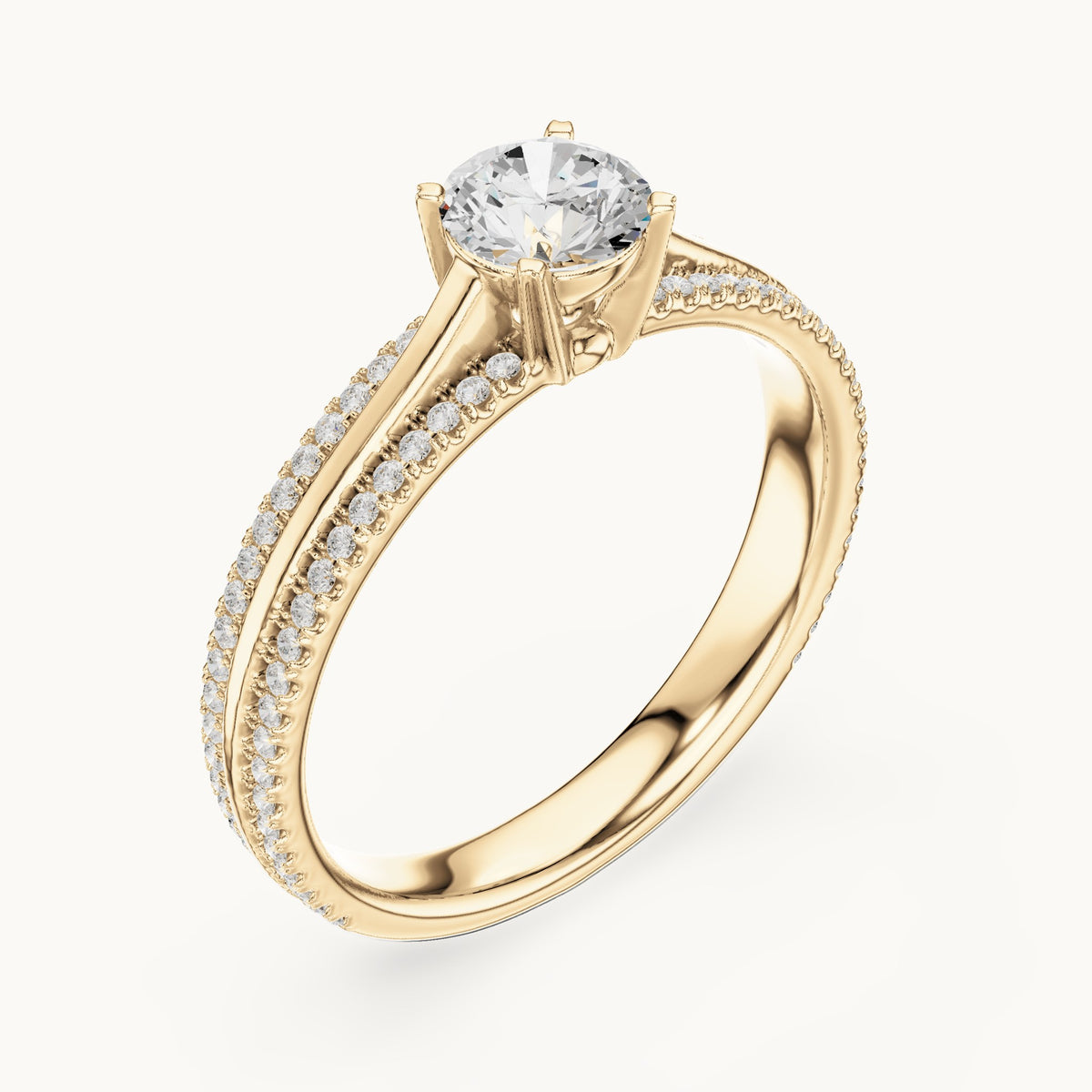 Round lab-grown diamond pavé engagement ring in yellow gold, 0.94 CT TW, view 2