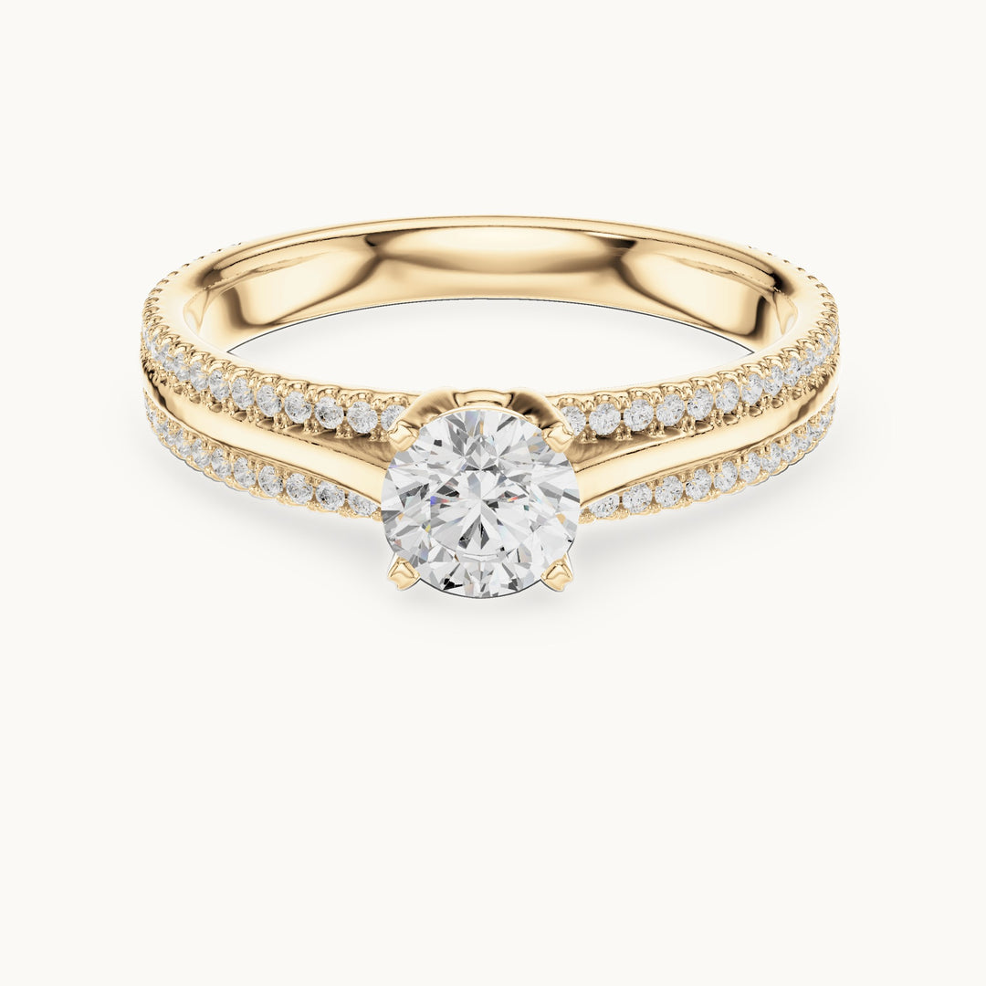 Round lab-grown diamond pavé engagement ring in yellow gold, 0.94 CT TW, view 4
