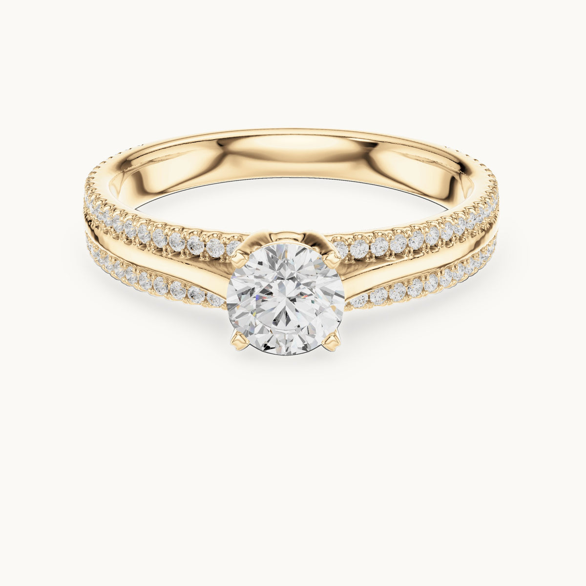 Round lab-grown diamond pavé engagement ring in yellow gold, 0.94 CT TW, view 4