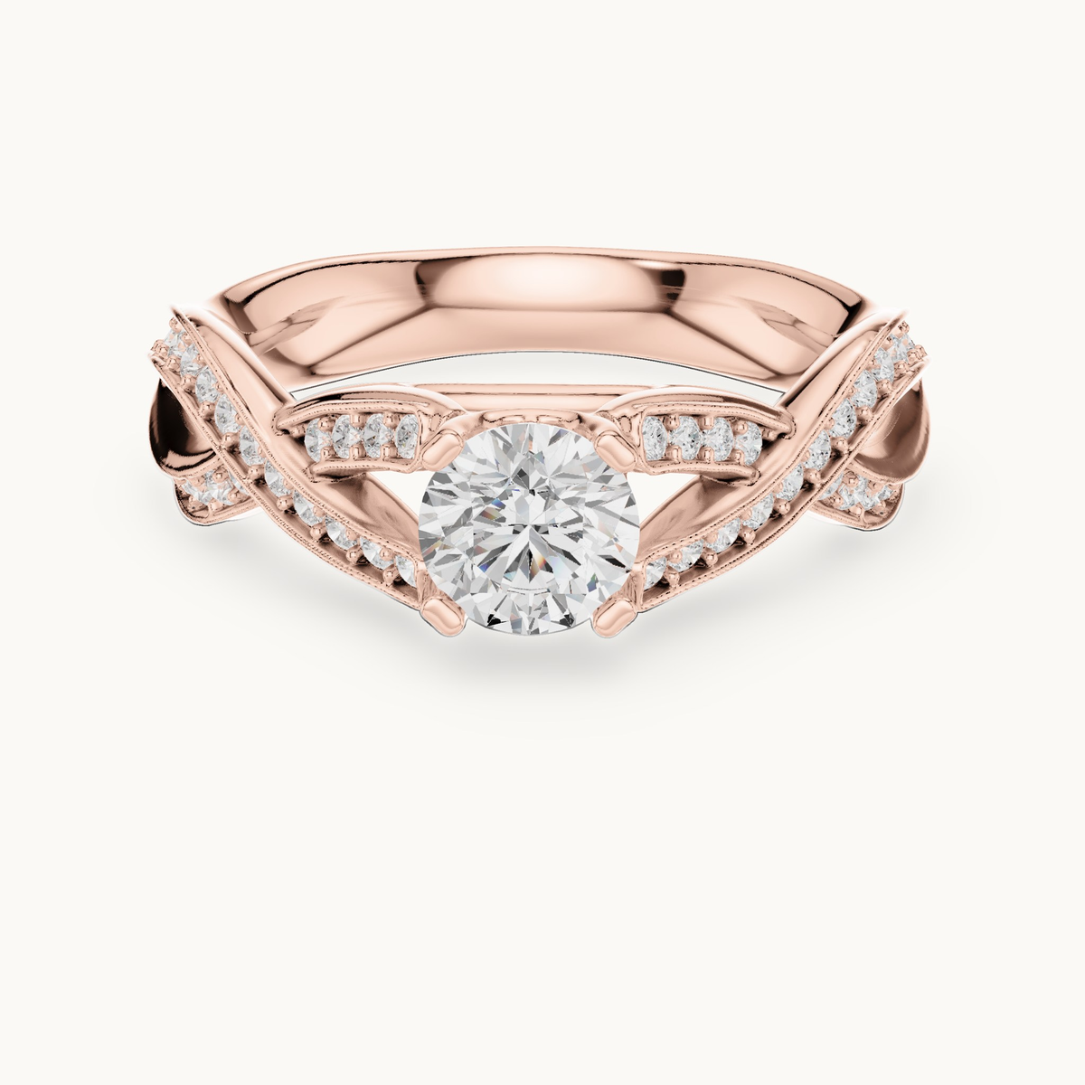 Round lab-grown diamond twisted pavé engagement ring in 14K rose gold, 1.14 CT TW, view 4