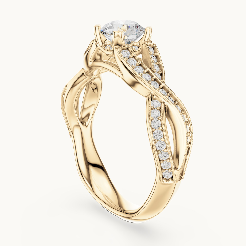 Round lab-grown diamond twisted pavé engagement ring in 14K yellow gold, 1.14 CT TW, view 1
