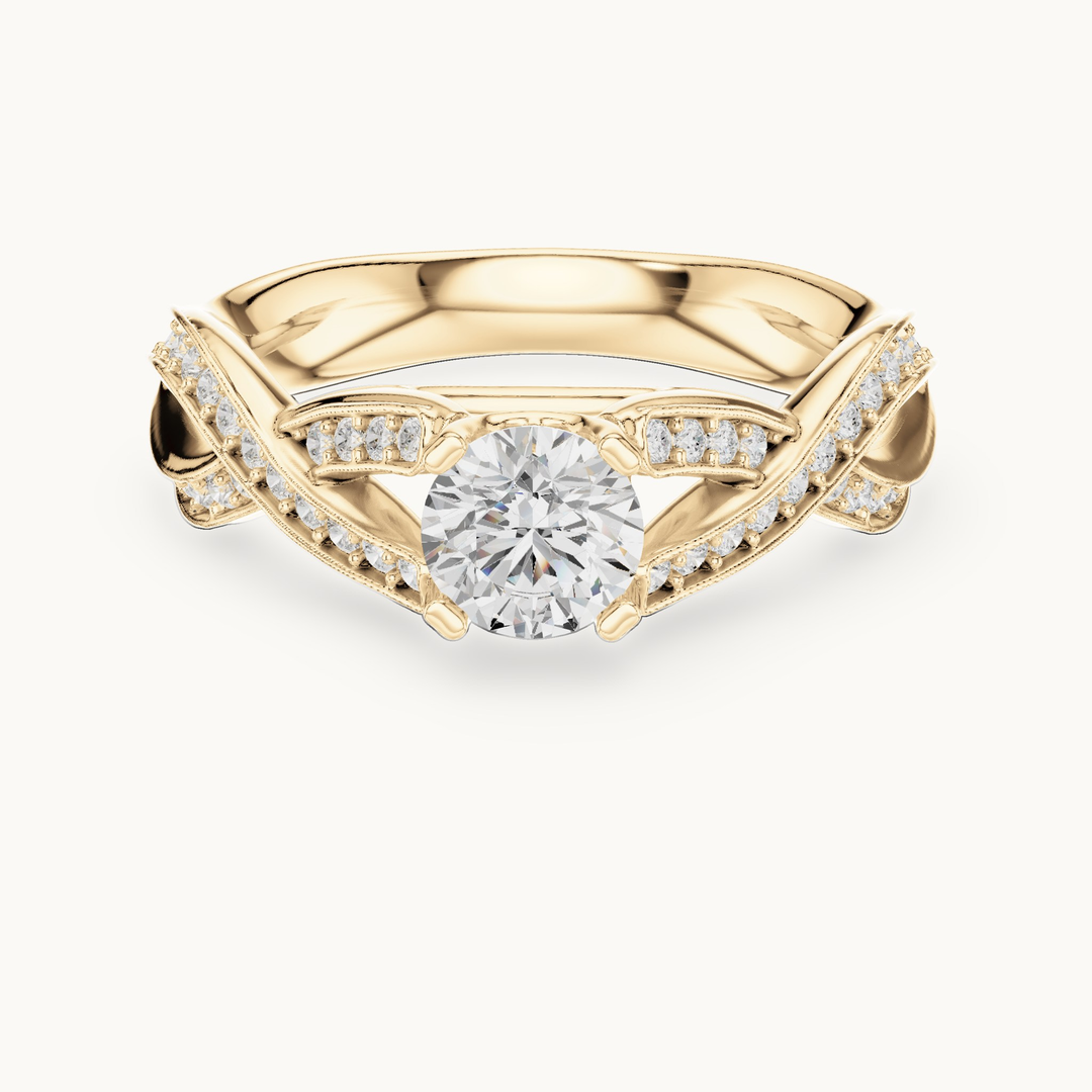 Round lab-grown diamond twisted pavé engagement ring in 14K yellow gold, 1.14 CT TW, view 4