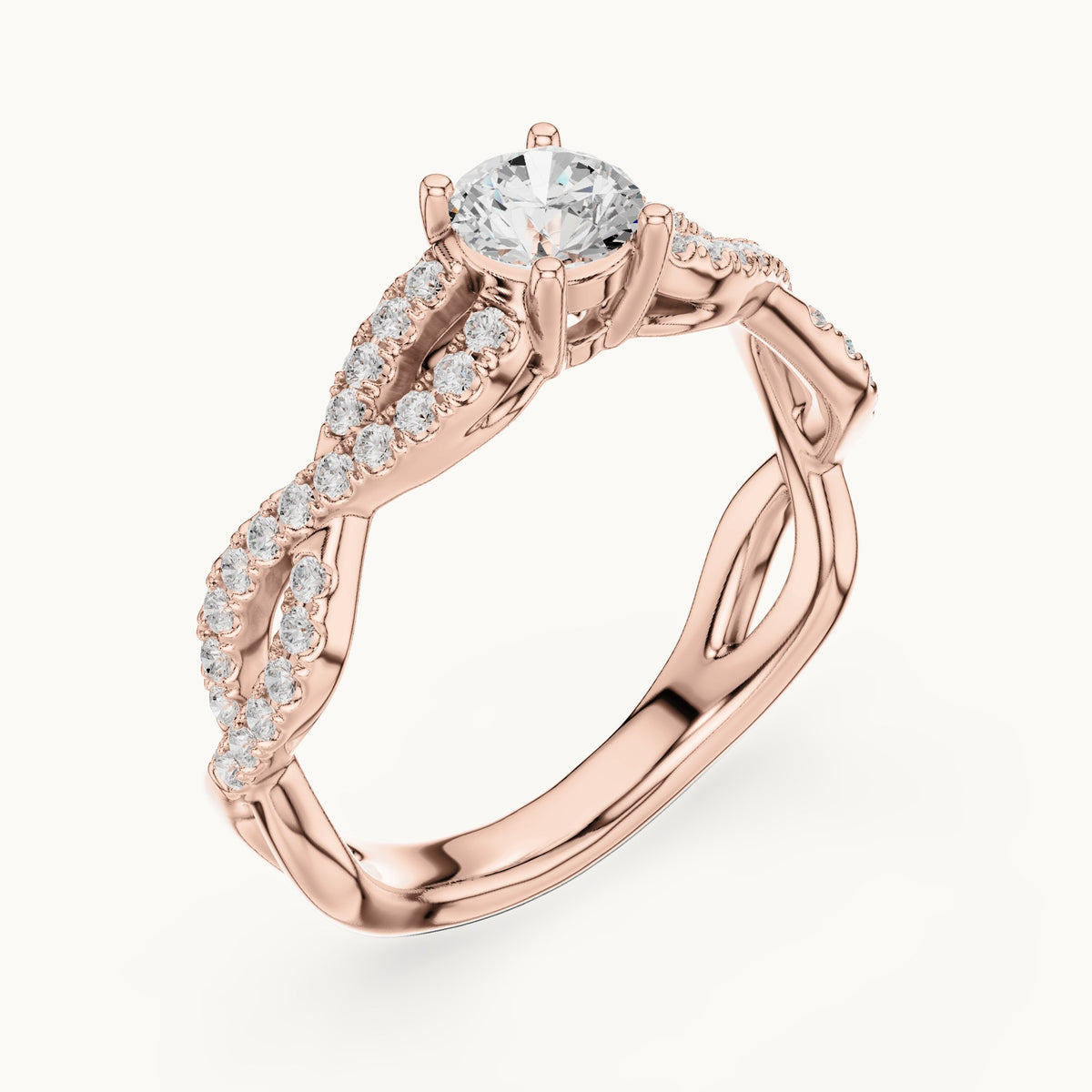 Round lab-grown diamond infinity twist pavé engagement ring in rose gold, 0.816 CT TW, view 2