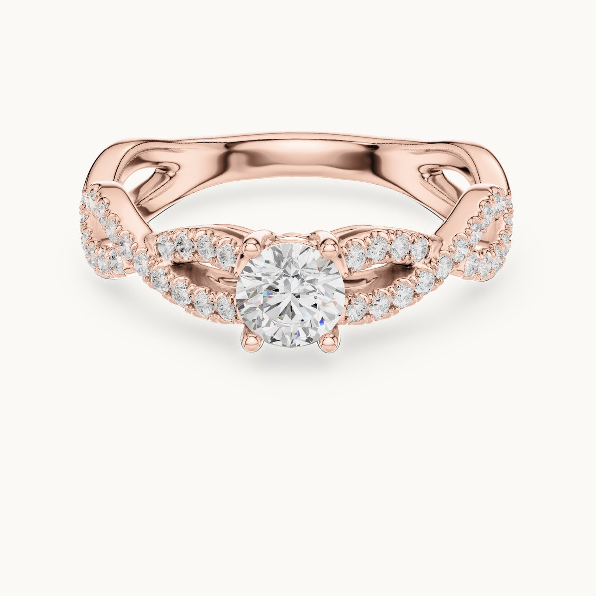 Round lab-grown diamond infinity twist pavé engagement ring in rose gold, 0.816 CT TW, view 4