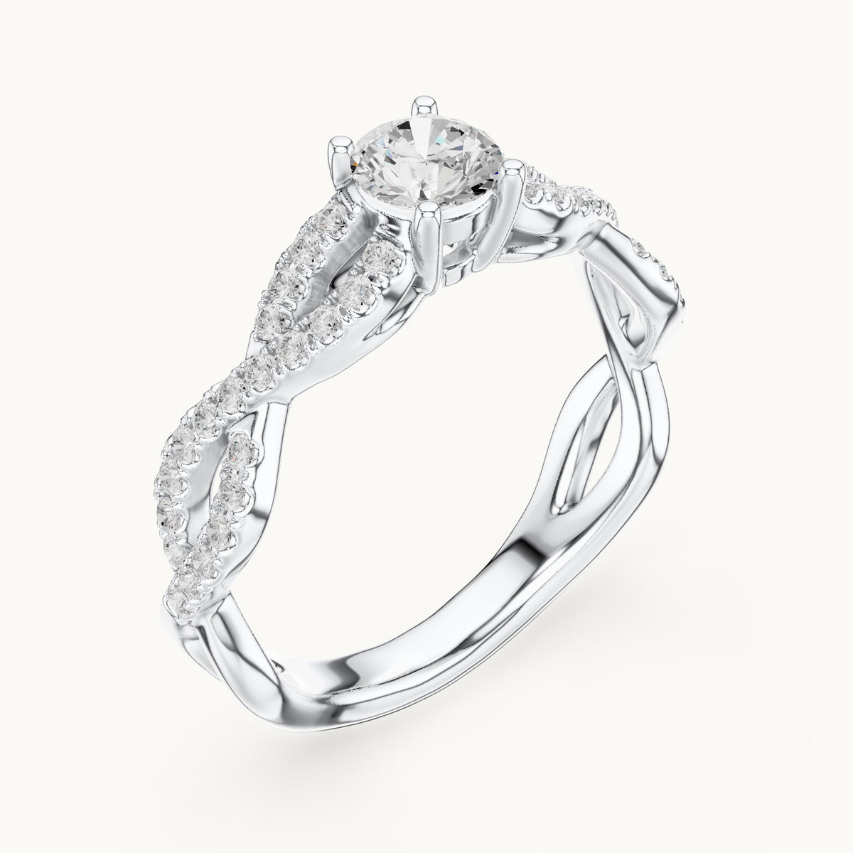 Round lab-grown diamond infinity twist pavé engagement ring in white gold, 0.816 CT TW, view 2