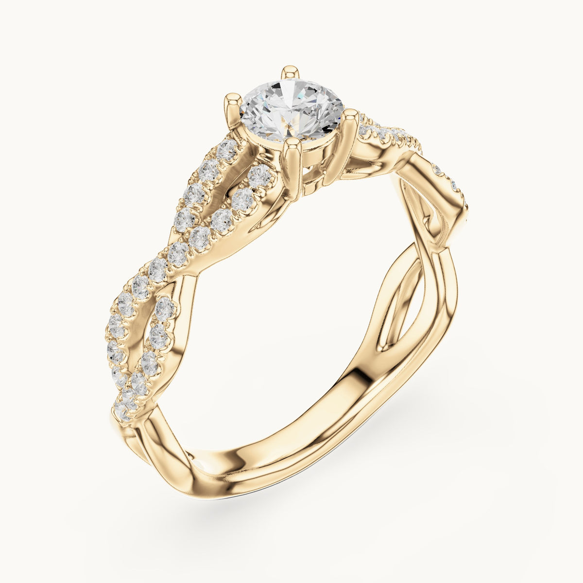 Round lab-grown diamond infinity twist pavé engagement ring in yellow gold, 0.816 CT TW, view 2
