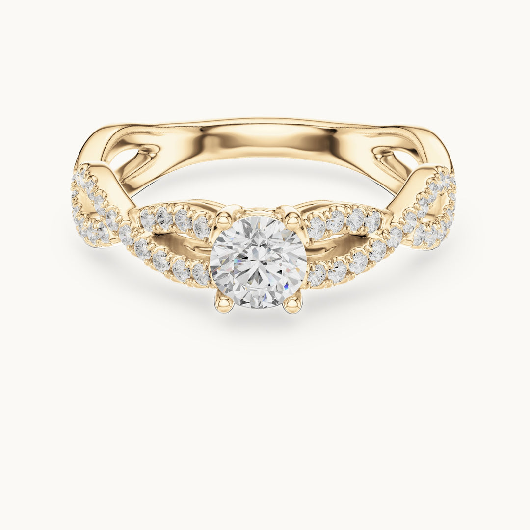 Round lab-grown diamond infinity twist pavé engagement ring in yellow gold, 0.816 CT TW, view 4